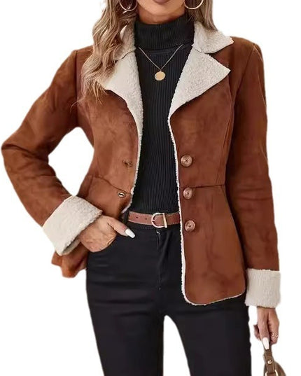 Casual Fashion Cold-proof Warm Fur Integrated Lapel Pocket Jacket