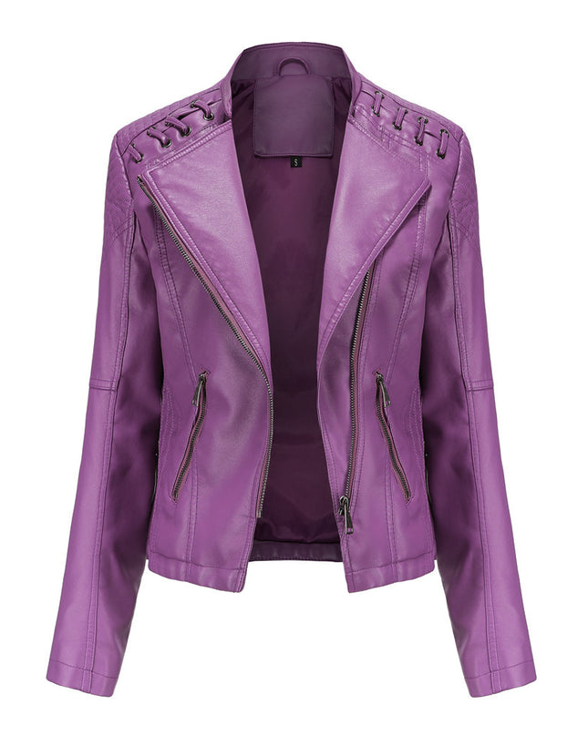 Slim Fit Thin Leather Coat Women's Motorcycle Clothing