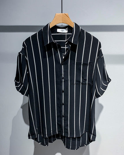 Men's Loose Comfortable Striped Short-sleeved Shirt