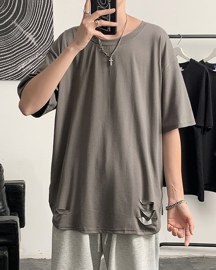 Men's Trendy Brand Loose Half-sleeve Ripped T-shirt