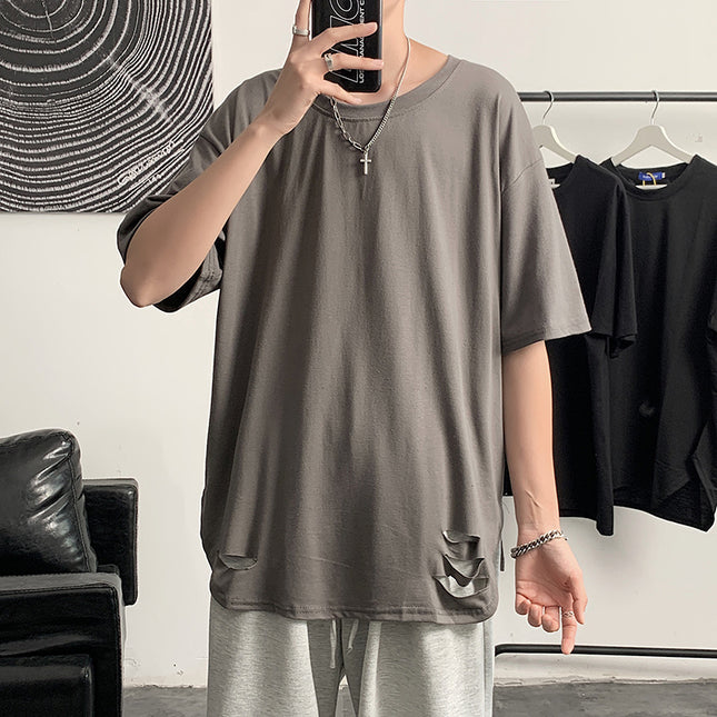 Men's Trendy Brand Loose Half-sleeve Ripped T-shirt