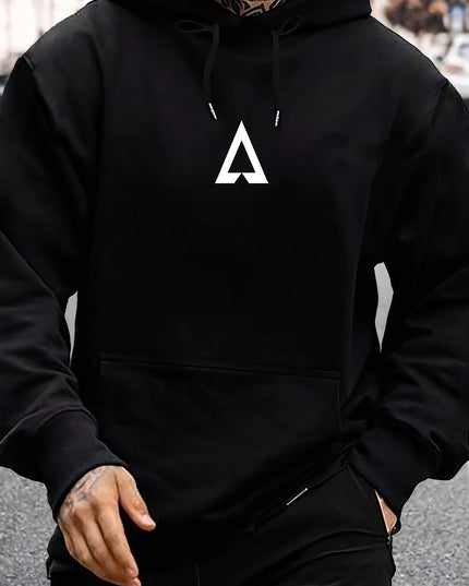 Men's Casual Geometric Pattern Hooded Sweater With Bag