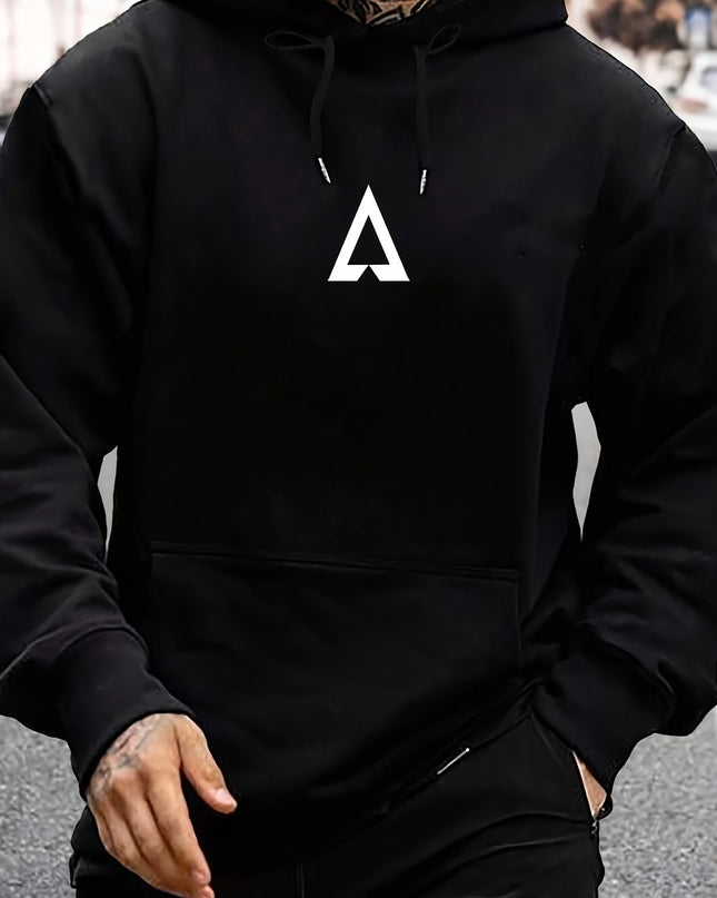 Men's Casual Geometric Pattern Hooded Sweater With Bag