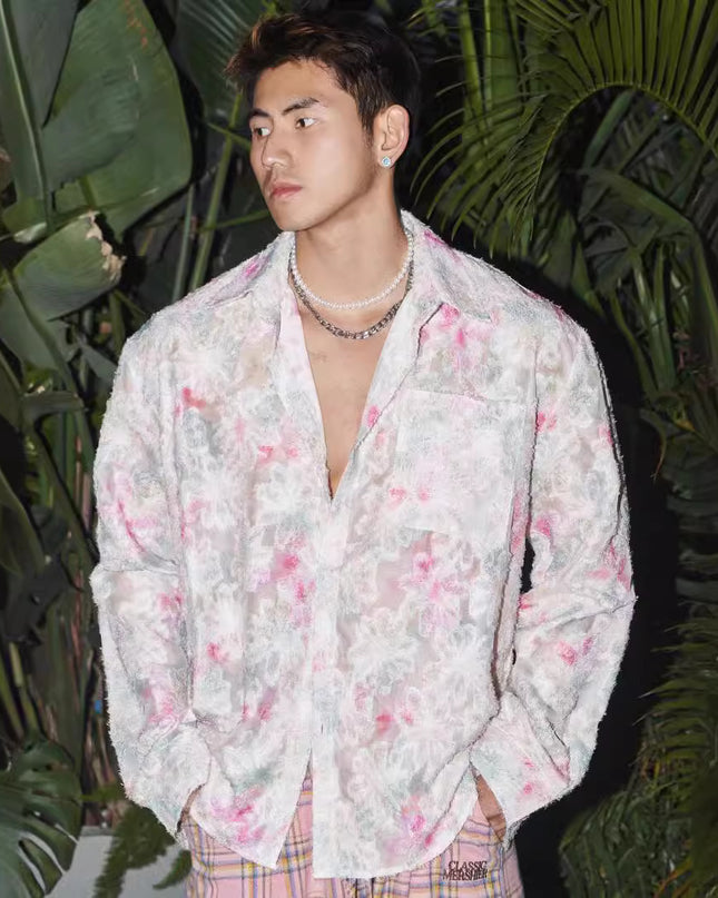 Spring And Summer American Three-dimensional Floral Shirt Niche Design Floral Long Sleeve Shirt