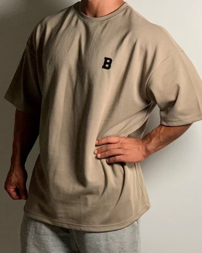Large Size Loose Short Sleeve Muscle Drop Shoulder Cotton Heavy T-shirt
