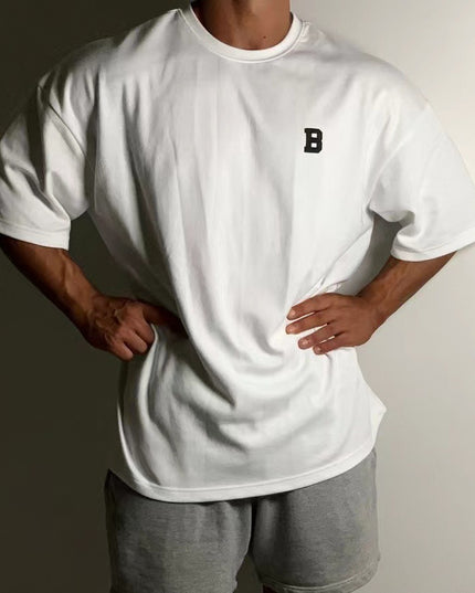 Large Size Loose Short Sleeve Muscle Drop Shoulder Cotton Heavy T-shirt