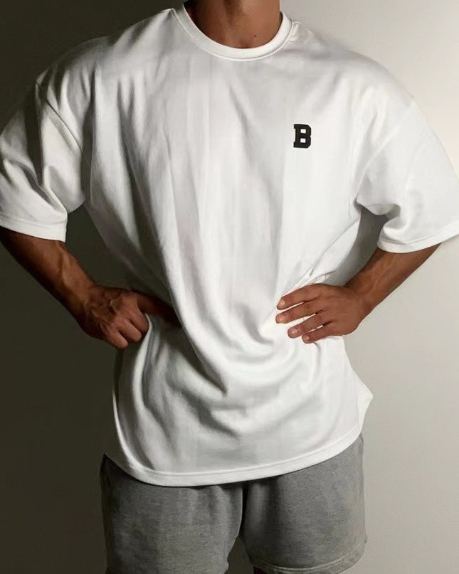 Large Size Loose Short Sleeve Muscle Drop Shoulder Cotton Heavy T-shirt