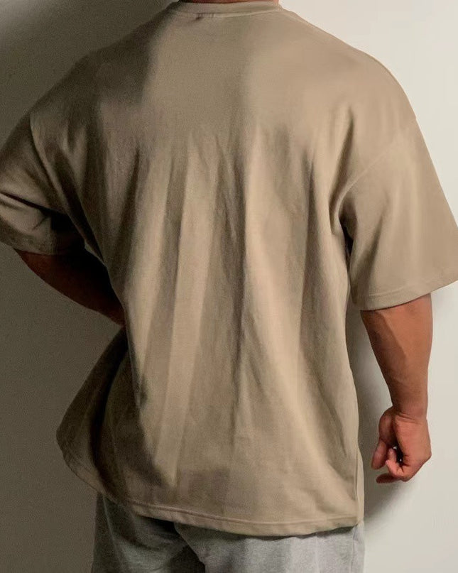 Large Size Loose Short Sleeve Muscle Drop Shoulder Cotton Heavy T-shirt