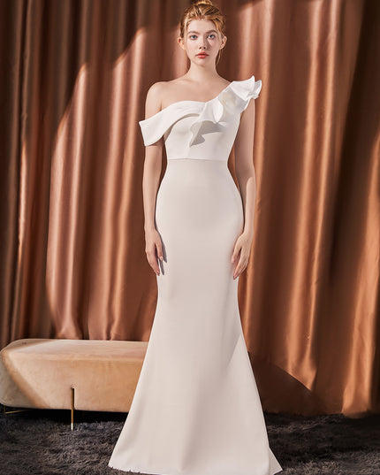 High-end Slant Shoulder Slimming Long Dress