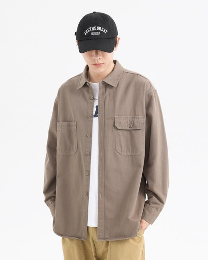 Oxford Cotton Hong Kong Style Double Pocket Trendy Loose Casual Men's Shirt