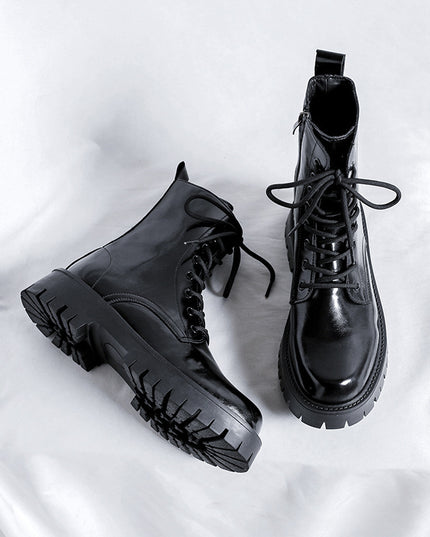 Patent Leather Martin Boots Men's Zipper Glitter Tied
