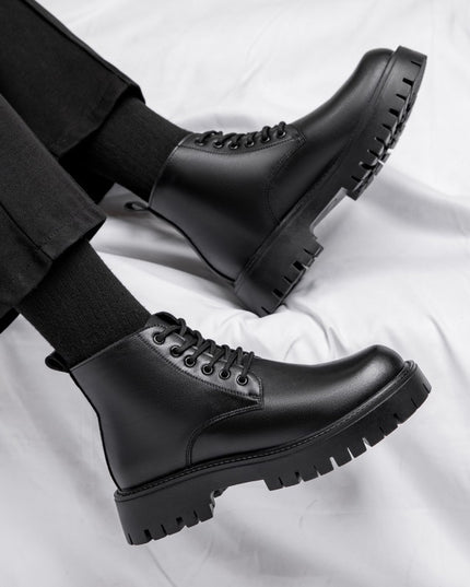 Thick Bottom 6 Holes British Style Warm High-top Leather Boots