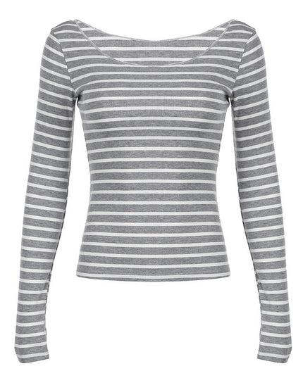 Oblique Shoulder Stripes Lightweight Slim-fit Long Sleeve Casual Top