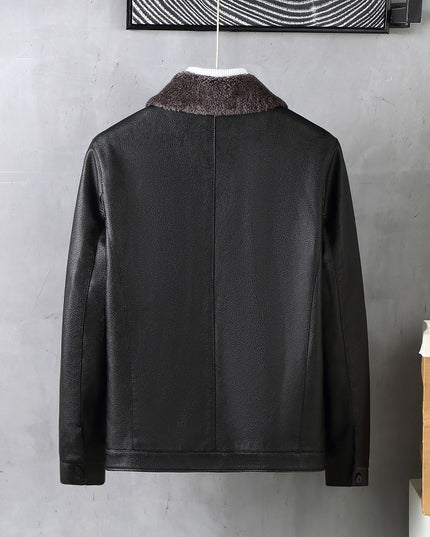 Men's Leather Lapel Fleece Padded Coat