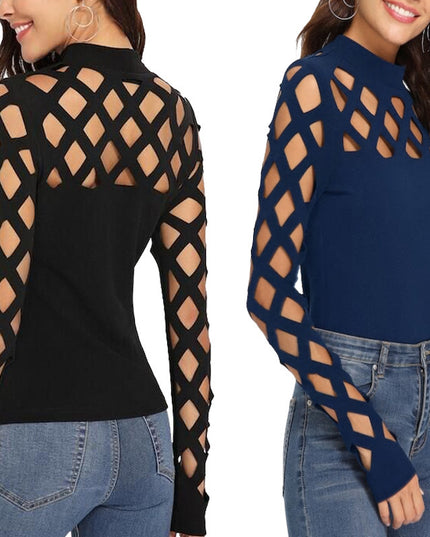 Round neck hollow long sleeve