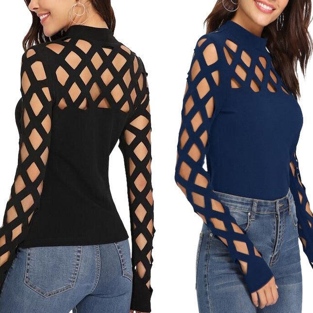 Round neck hollow long sleeve