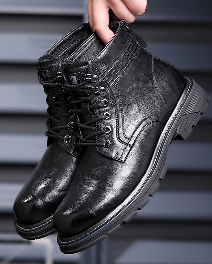 Vintage Fleece-lined Leather Boots Outdoor Keep Warm Men's