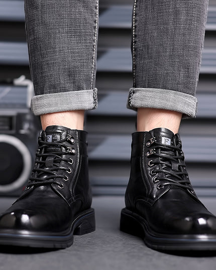 Vintage Fleece-lined Leather Boots Outdoor Keep Warm Men's