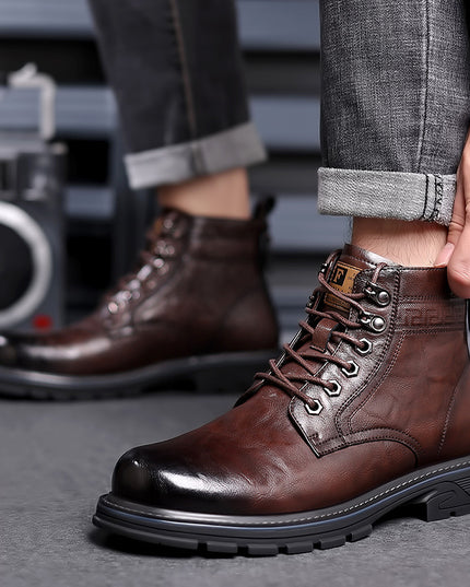 Vintage Fleece-lined Leather Boots Outdoor Keep Warm Men's