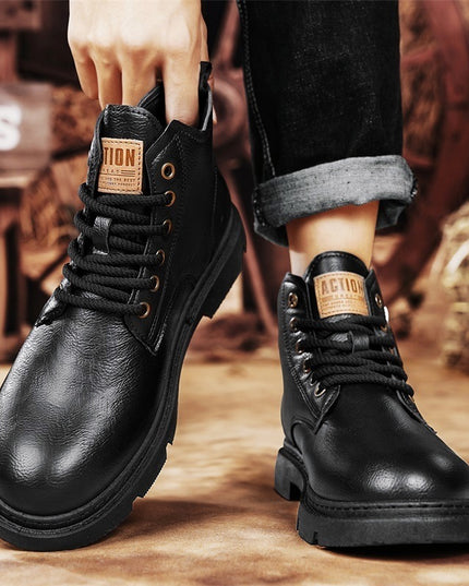 Men's High-top Retro Side Zipper Motorcycle Leather Boots