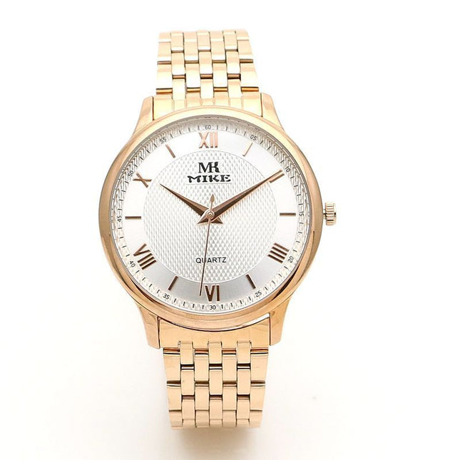 Waterproof Men's Gold Watch Fashion Gun Color Steel Band Quartz Watch