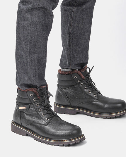 Plus Size Men's Real Leather With Fleece Lining Snow Boots