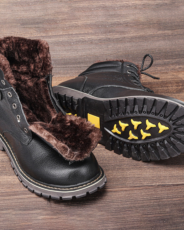 Plus Size Men's Real Leather With Fleece Lining Snow Boots