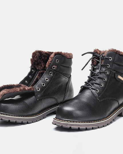 Plus Size Men's Real Leather With Fleece Lining Snow Boots