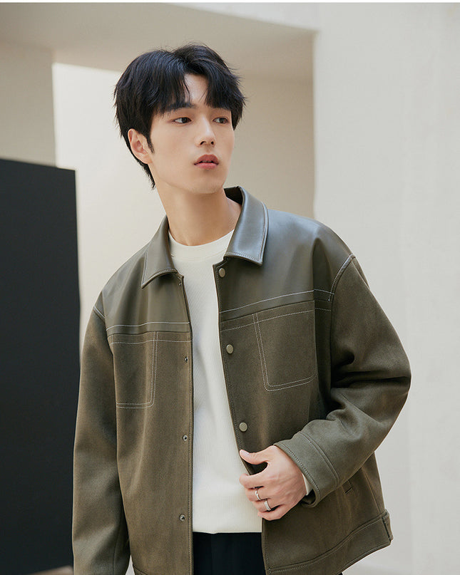 PU Leather Jacket Casual Pu Handsome Men's Clothing Loose Top Coat
