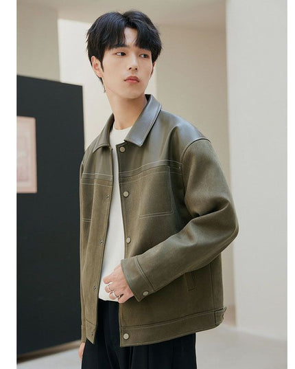PU Leather Jacket Casual Pu Handsome Men's Clothing Loose Top Coat