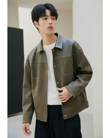 PU Leather Jacket Casual Pu Handsome Men's Clothing Loose Top Coat