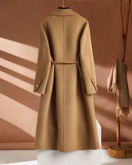 Autumn And Winter New Long Suit Collar Cashmere Coat For Women