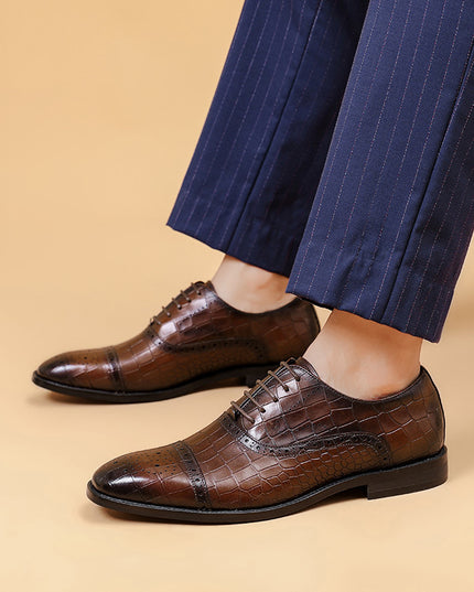Business Formal Wear Embossed Carved Genuine Leather Oxford Shoes