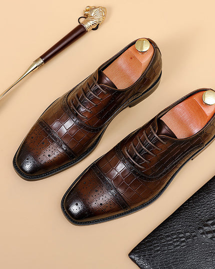 Business Formal Wear Embossed Carved Genuine Leather Oxford Shoes