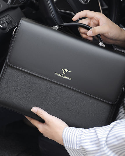Men's Horizontal Leather Portable Briefcase