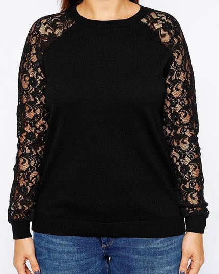 British Style Lace Sleeve Cotton Sweater T-shirt