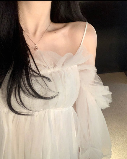 One-shoulder chiffon shirt strapless strap