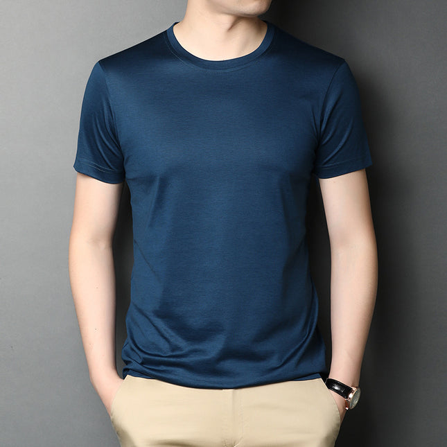 Men's Mercerized Cotton Loose Solid Color Short Sleeves
