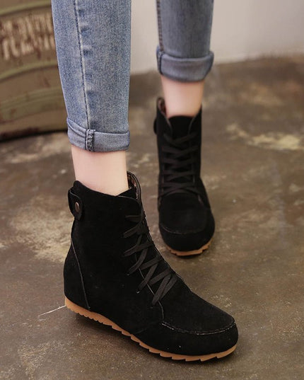 Flat bottom strap fastening boots