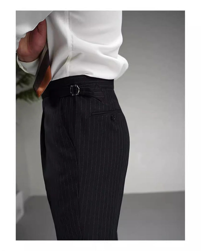 Autumn Wool Blended Single Pleated Striped Suit Pants