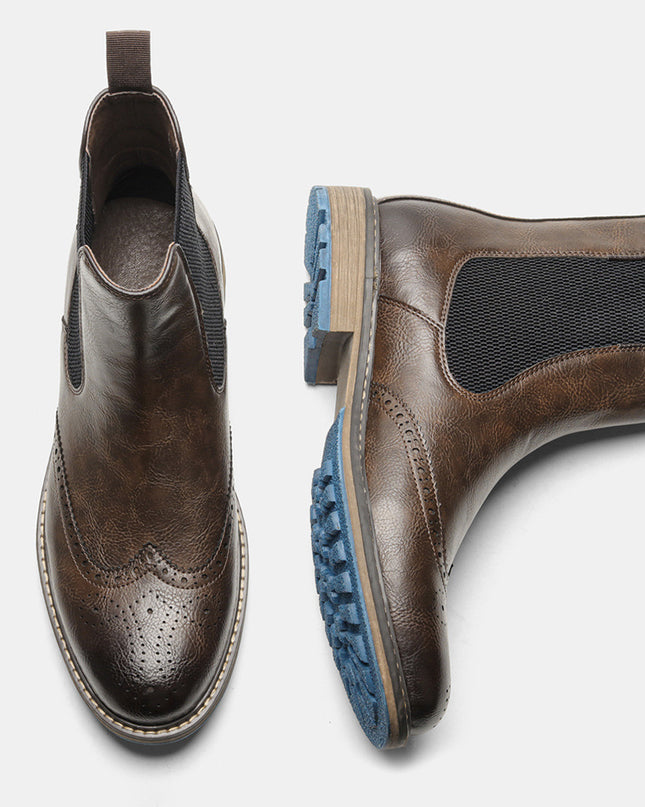 Chelsea Boots Men's Retro Sleeve Mid-top Carved Outer