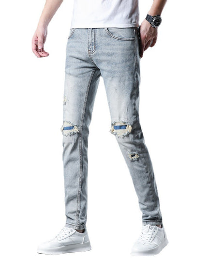 New Patch Ripped Jeans Men's Stretch