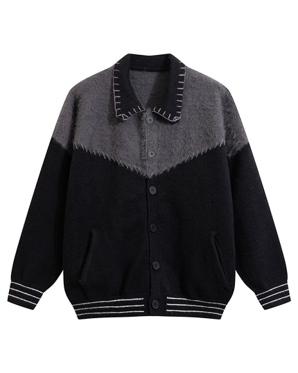 Color Contrast Patchwork Cardigan Knitted Coat Men's Loose Casual Sweater
