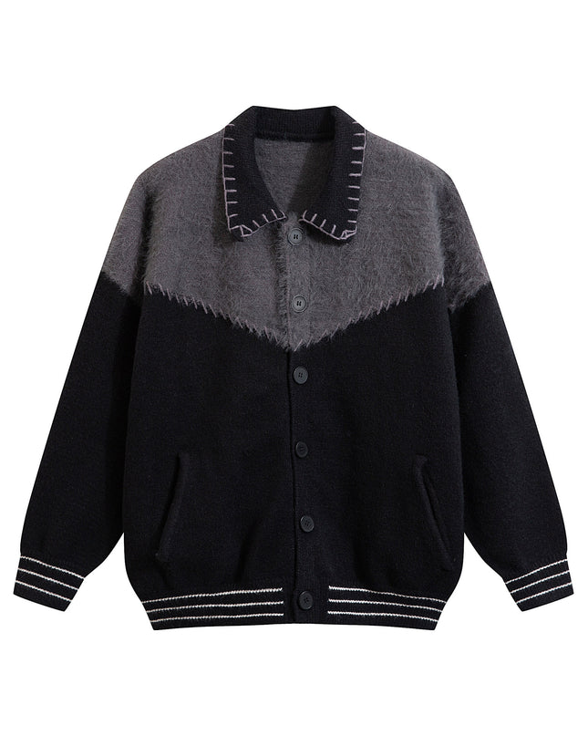 Color Contrast Patchwork Cardigan Knitted Coat Men's Loose Casual Sweater