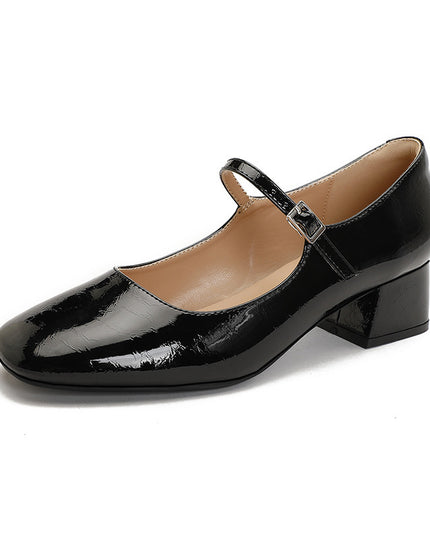 Square Toe Patent Leather Buckle With Pearl Mary Jane Shoes Women