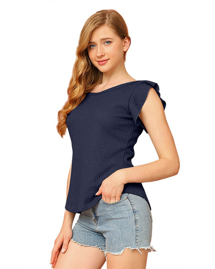 Fashion Summer Round Neck Ruffled Sweet Style Short Sleeve