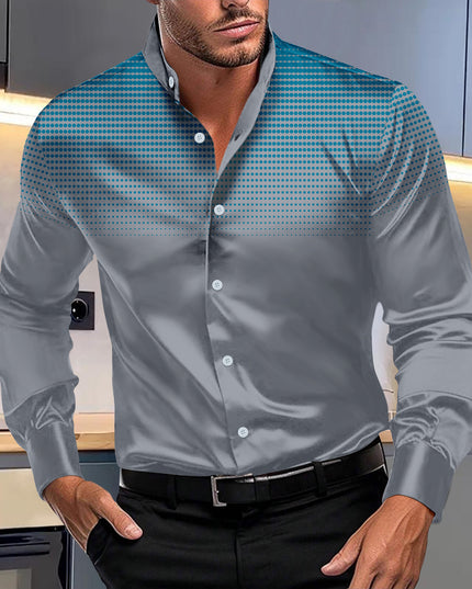 Four-sided Stretch Dotted Prints Daily Casual Stand Collar Long-sleeved Shirt