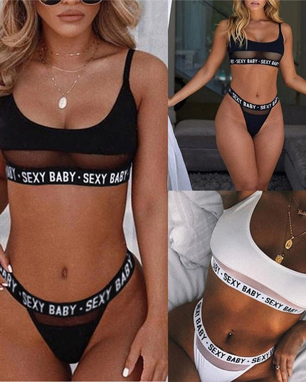 Sexy openwork letters split bikini