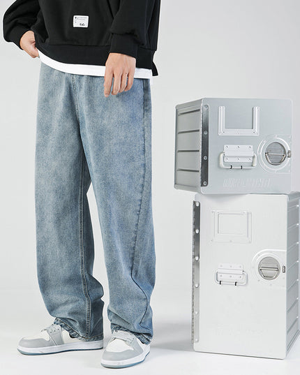 Simple Pure Color Jeans Men's Washed