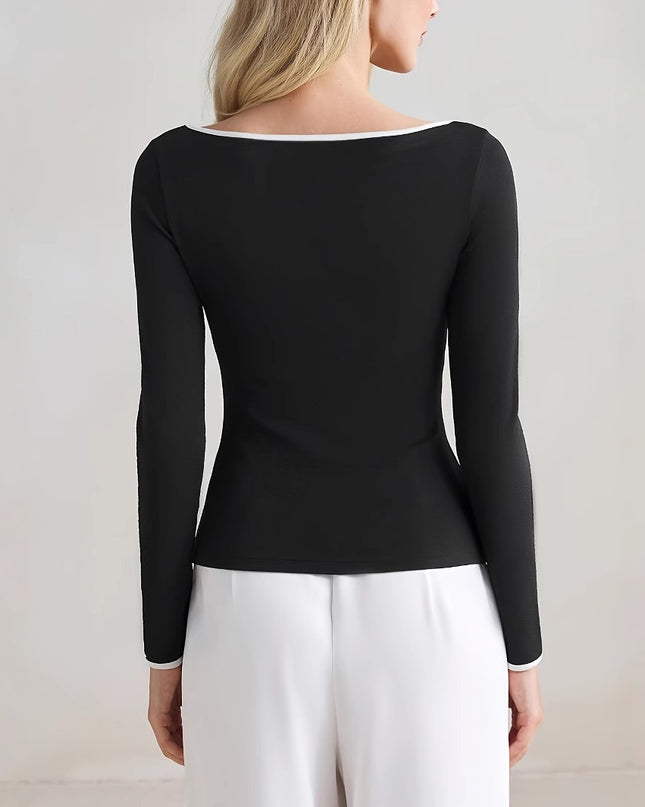 Women's Slim-fit Elegant Color-matching Long-sleeved Casual T-shirt